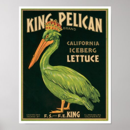 Poster King Pelican Lettuce Vintage Étiquette végétal (Devant)