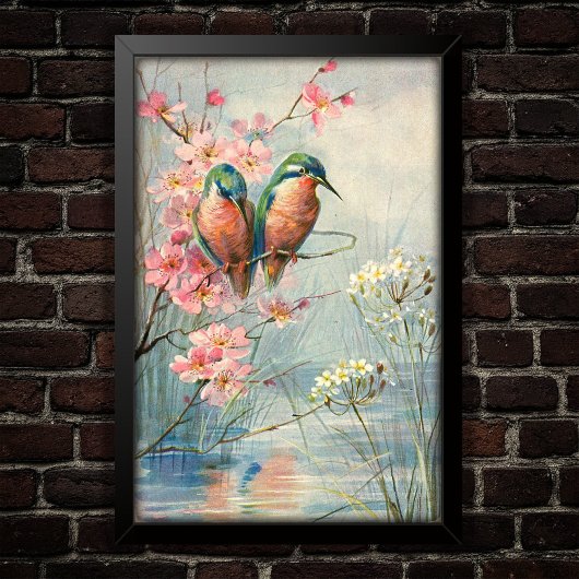 Poster Kingfish and Blossoms Vintages 1907