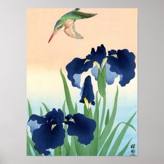 Poster Kingfisher au-dessus d'Irises, 1926 par Ohara Koso (Devant)