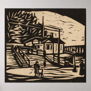 Poster Kirchner - Hangar sur la rive de l'Elbe 1906