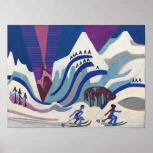 Poster Kirchner - Montagnes enneigées avec voiles de ski 