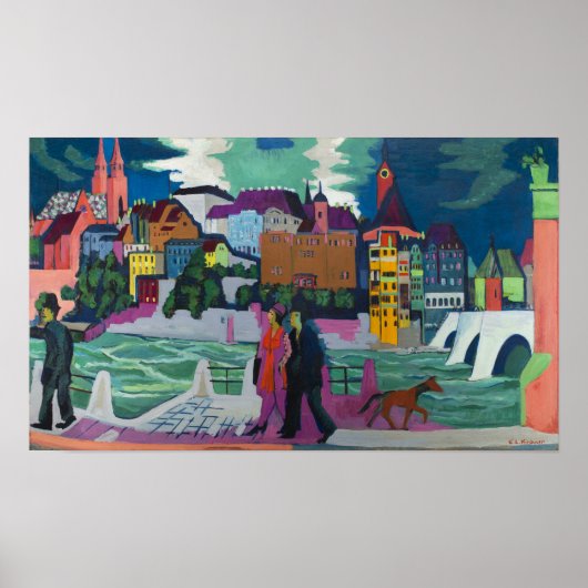 Poster Kirchner - Vue de Bâle et du Rhin (Devant)