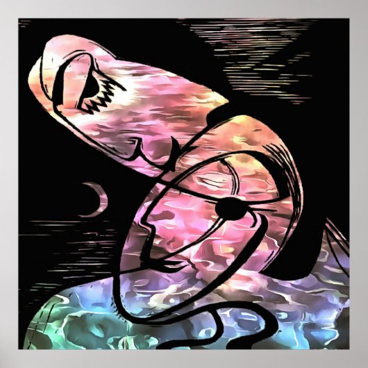 Poster Kiss By Moonlight et Ocean Abstrait Art (Devant)