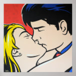 Poster Kiss Pop Art<br><div class="desc">Impression d'une peinture pop art originale par www.jamieleeart.com. Un beau jeune couple enfermé dans un baiser aimant.</div>