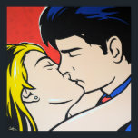 Poster Kiss Pop Art<br><div class="desc">Impression d'une peinture pop art originale par www.jamieleeart.com. Un beau jeune couple enfermé dans un baiser aimant.</div>