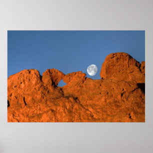 Poster Kissing Camels Rock Formation avec Pleine lune