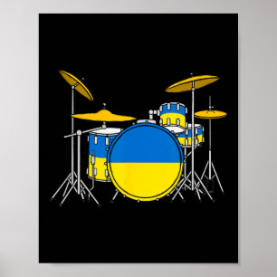 Poster Kit de batterie Drapeau ukrainien Ukraine Batteur