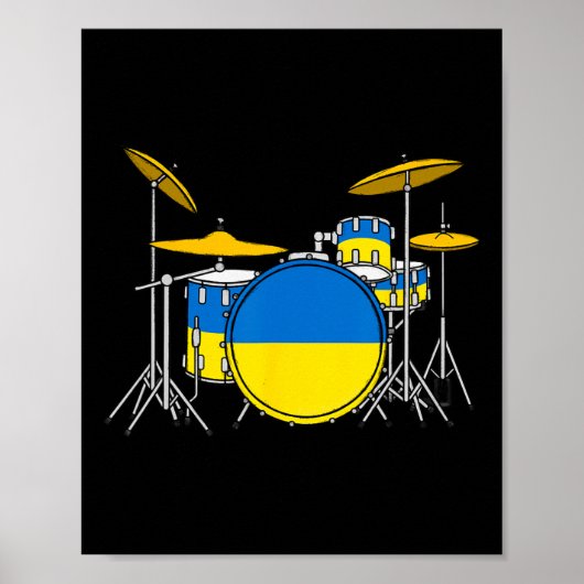 Poster Kit de batterie Drapeau ukrainien Ukraine Batteur  (Devant)