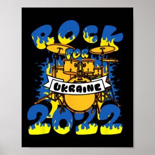 Poster Kit de batterie Rock For Ukraine Instrument Drapea