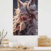 Poster Kitsune Fox Masque Samurai fille Japonaise (Cuisine)