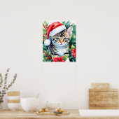 Poster Kitten À Santa Hat Noël Aquarelle Art (Cuisine)