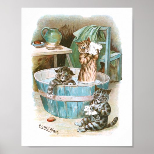Poster Kitten Bath par Louis Wain (Devant)