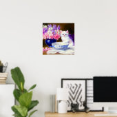 Poster Kitten blanc vintage avec ruban violet (Bureau à domicile)