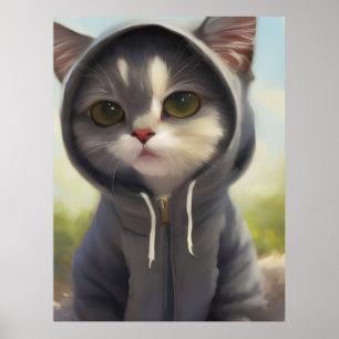 Poster Kitten dans un Sweat - shirt à capuche