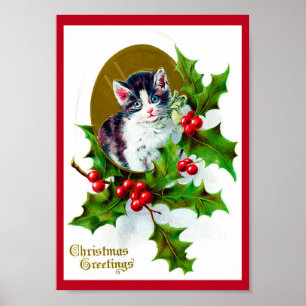 Poster Kitten et Christmas Holly