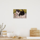Poster Kitten Jouer avec Fleur rose (Cuisine)