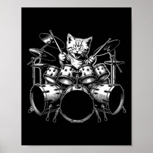 Poster Kitten Rock Band Funny Kitty Drummer Cat Jouer D