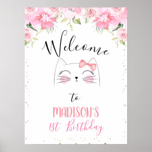 Poster Kitten rose Floral Visage et Bow Anniversaire Bien