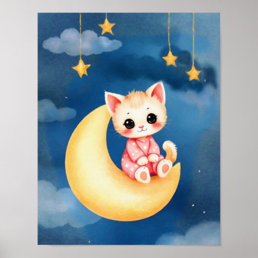 Poster Kitten Sitting on the Moon (Devant)