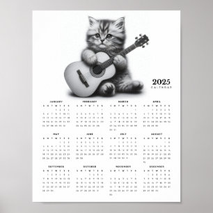 Poster Kitten tenant la guitare acoustique 2025 Calendrie