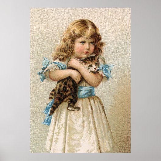 Poster Kitten vintage et fille (Devant)