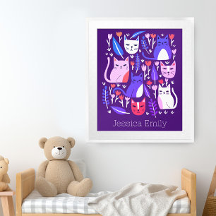 Poster Kittens et Tulips Cute Cats CUSTOM BÉBÉ NOM Art