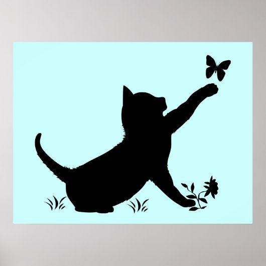Poster Kitties Jouer avec des papillons en silhouettes (Devant)