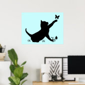 Poster Kitties Jouer avec des papillons en silhouettes (Bureau à domicile)
