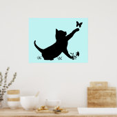 Poster Kitties Jouer avec des papillons en silhouettes (Cuisine)