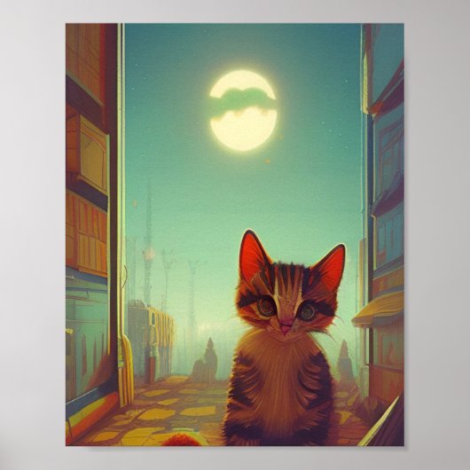 Poster Kitts avec grands yeux pleine lune fissure ombre (Devant)