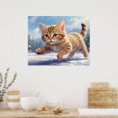 Poster *~* Kitty 5:4 Kitten Chat couchant NEIGE AP68 (Cuisine)