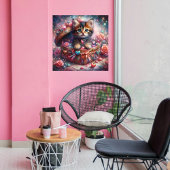 Poster Kitty Adorable Dans Boîte De Coeur Avec Fleurs