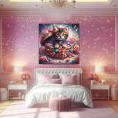 Poster Kitty Adorable Dans Boîte De Coeur Avec Fleurs