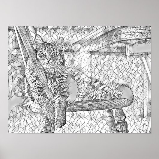 Poster Kitty cat Assis en chaise art Abstrait Coloration (Devant)