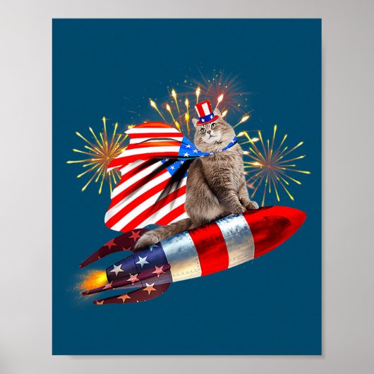 Poster Kitty Chat 4 juillet Roquette Avec Fireworks USA (Devant)