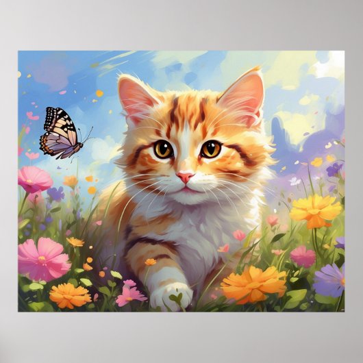 Poster *~* Kitty Chat 5:4 Kitten Fleurs AP68 Papillon (Devant)