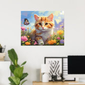 Poster *~* Kitty Chat 5:4 Kitten Fleurs AP68 Papillon (Bureau à domicile)