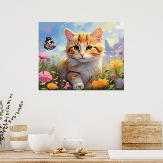 Poster *~* Kitty Chat 5:4 Kitten Fleurs AP68 Papillon (Cuisine)