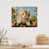Poster *~* Kitty Chat 5:4 Kitten Fleurs papillons AP68 (Cuisine)