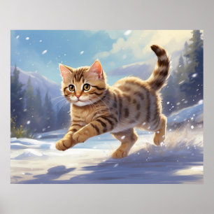 Poster *~* Kitty Chat 5:4 Kitten Snow Jumping AP68