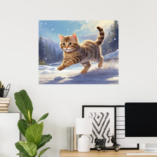 Poster *~* Kitty Chat 5:4 Kitten Snow Jumping AP68 (Bureau à domicile)