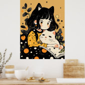 Poster Kitty girl lire un livre (Cuisine)