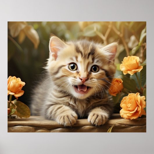 Poster *~* Kitty Hello Floral 5:4 Kitten Cat AP68 (Devant)
