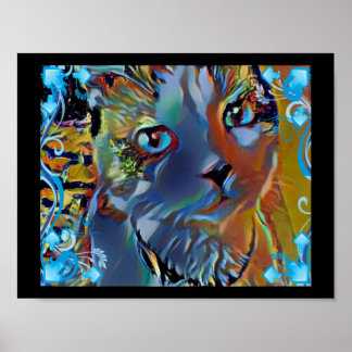 Poster kitty surnaturel bleu raquette