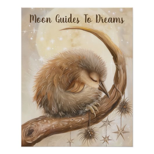 Poster Kiwi bébé oiseau dormant sur la lune (Devant)