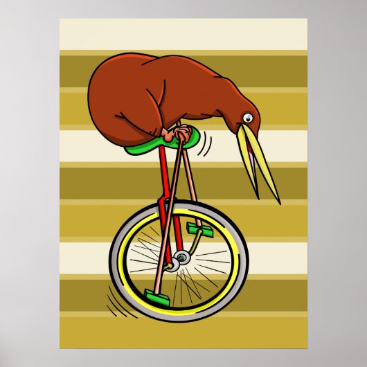 Poster Kiwi Bird Sur Un Dessin Drôle À L'Unicycle (Devant)