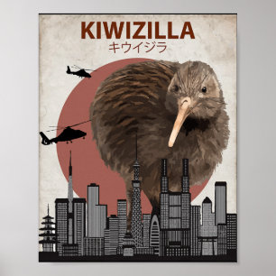 Poster Kiwizilla Kiwi drôle Cadeau pour amateurs d'oiseau