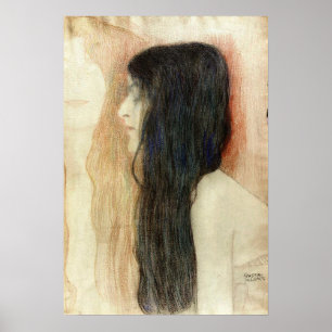 Poster Klimt - Fille Aux Cheveux Longs