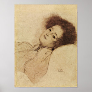 Poster Klimt - Portrait d'une jeune femme allongée