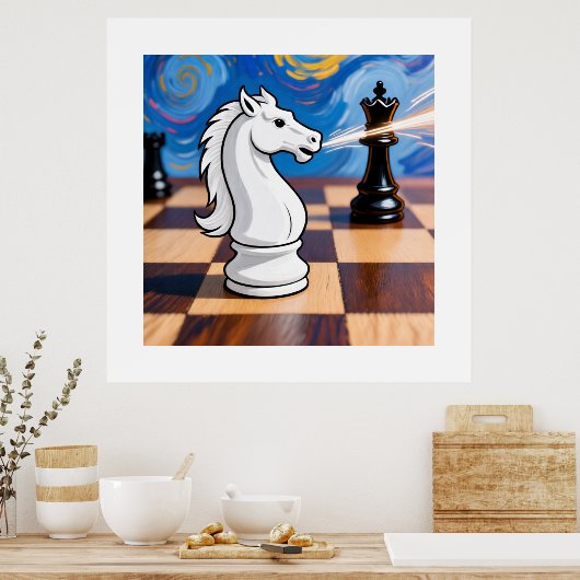Poster Knight Fork Chess Art - Queen Under Attack (Cuisine)